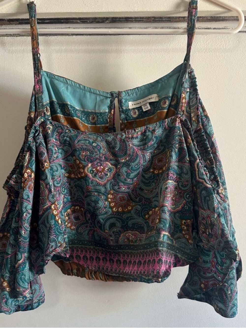 Karma Highway Teal Paisley Cold-Shoulder Camisole with Brown Accents